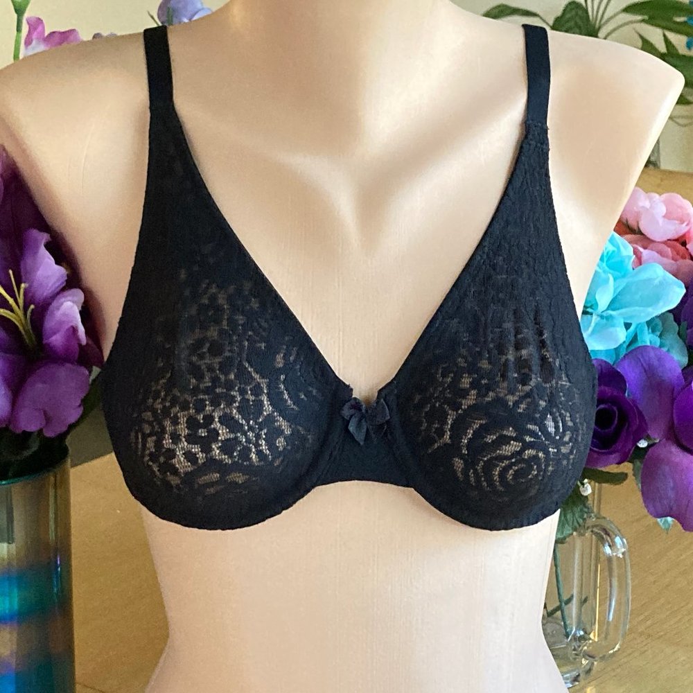 1122 Wacoal 36B Black Halo Lace Molded Underwire Bra  J-Hook  #851205